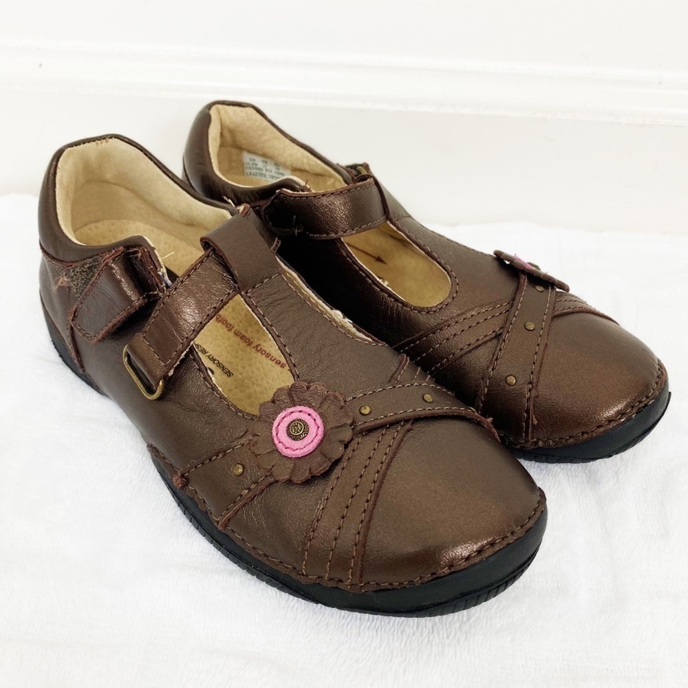 NEW STRIDE RITE Leather Carol Metallic Brown Floral Shoes Size 11.5W School Play